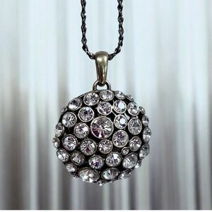 VTG Kiam Family Reversible Crystal Filigree Orb Pendant Necklace Antique Gold